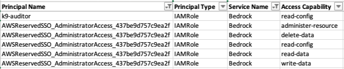 Figure 1. Bedrock API access summary excerpt